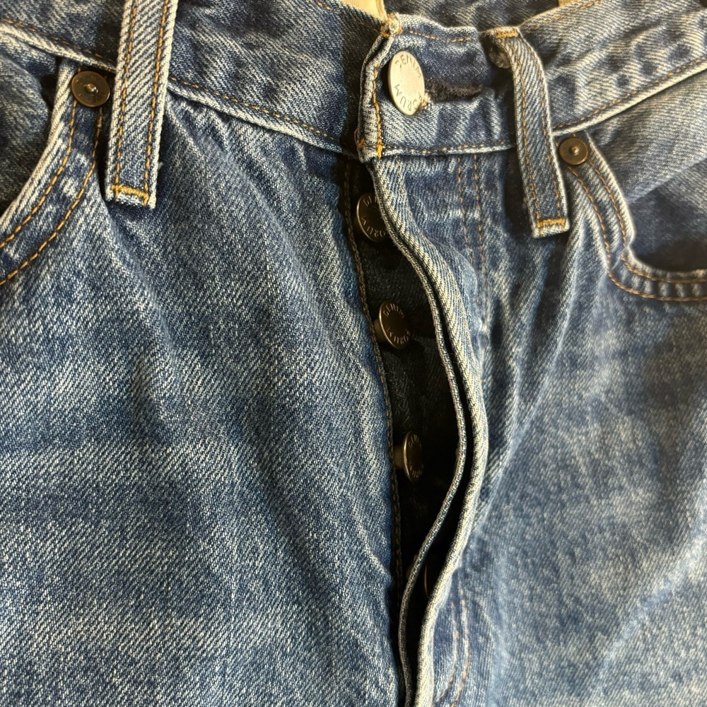 DENIM FORUM Sz 28 Jeans The Nina Store Pipe Button Fly Mid-Wash High Rise Denim - Picture 5 of 13